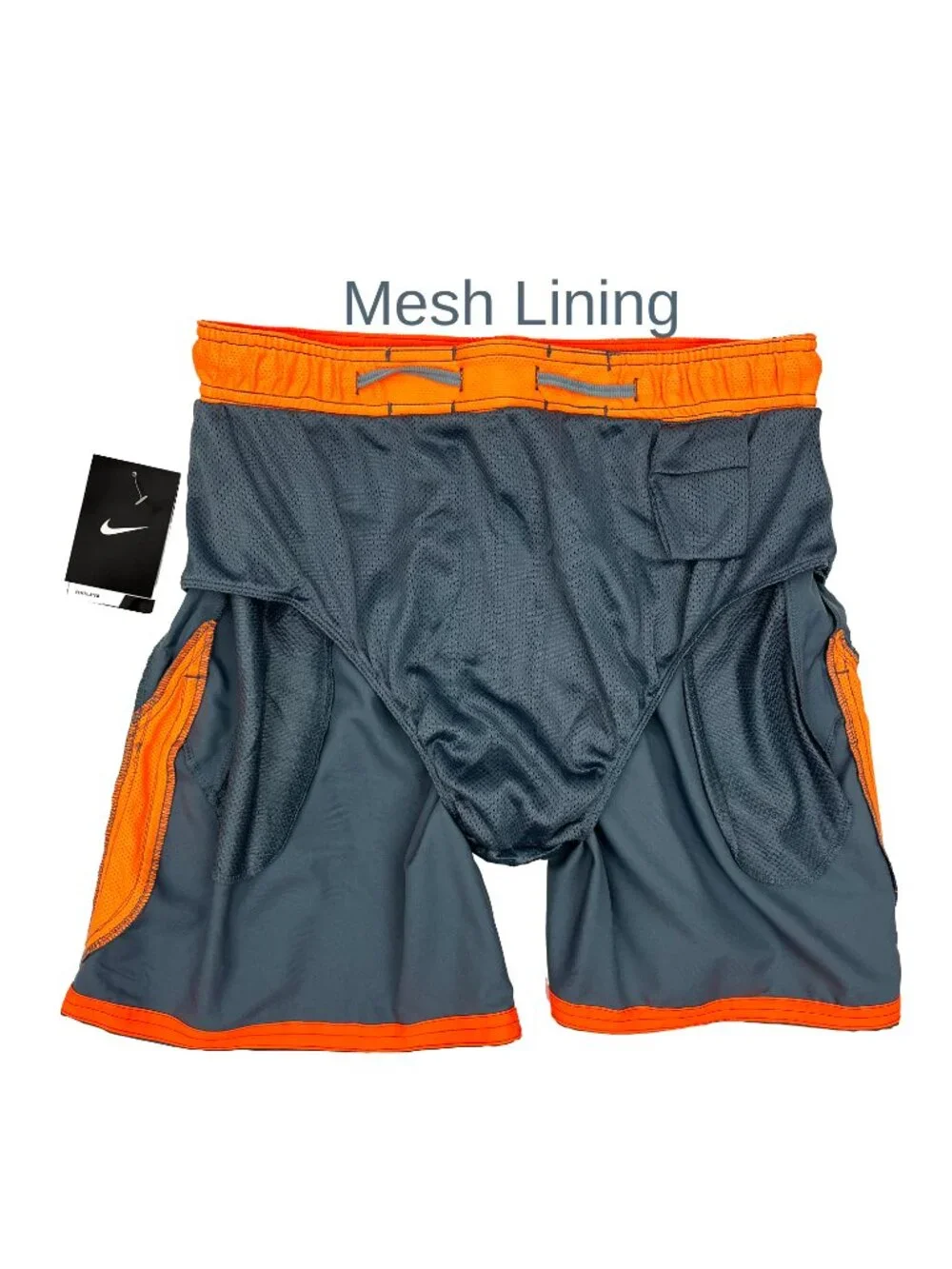 Nike NEW NWT Gray Bright Orange Swim Trunks Shorts Mesh Lined Swimsuit Mens M